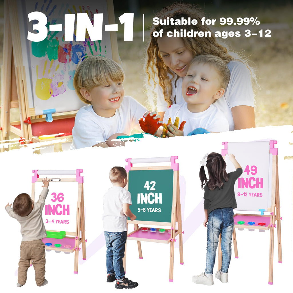 JOYOOSS Easel for Kids Art Easel Kids Easels for Toddlers,Wooden Kid Easel with Paper Roll - Adjustable Magnetic Double Sided Kids Dry Erase Board,Birthday Gifts for 1-12 Year Old Girls or Boys Blue