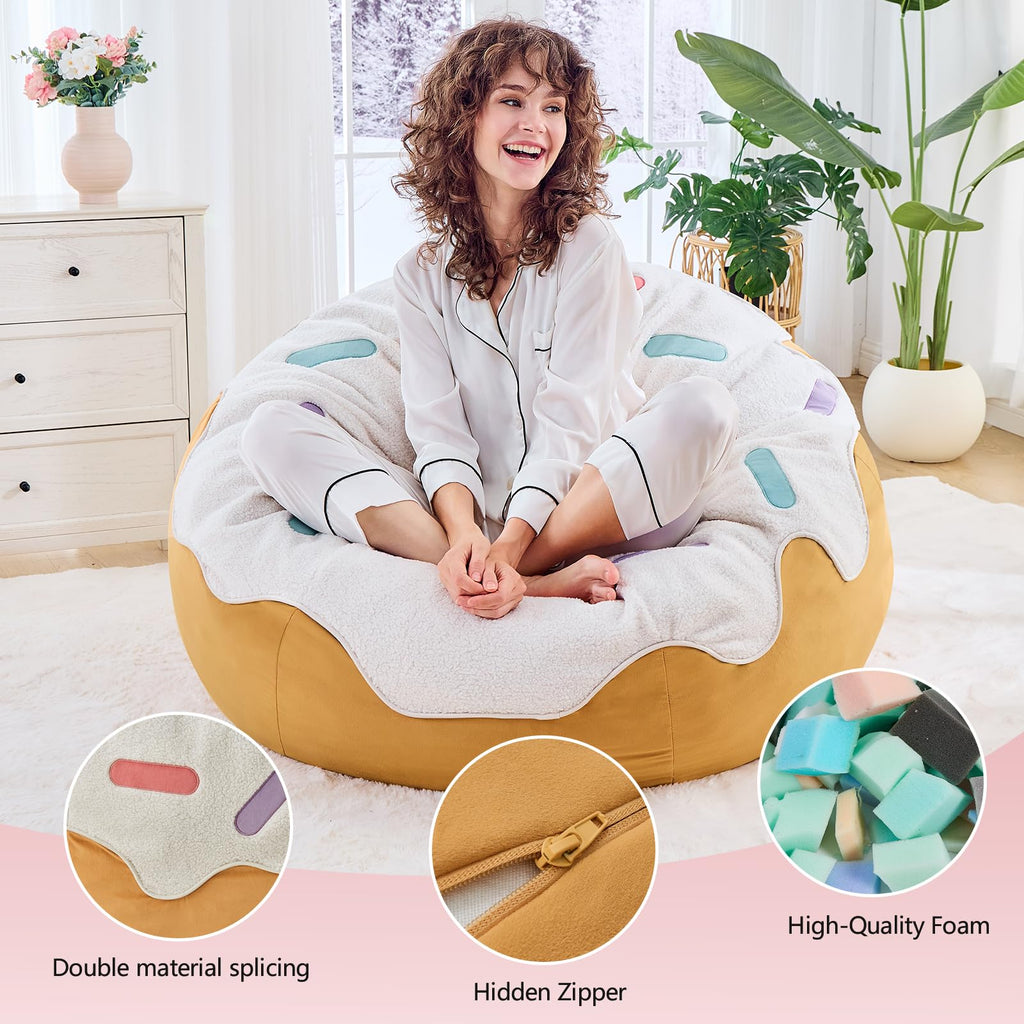 Sports Baseball Bean Bag Chair - Luxurious Bean Bag Chairs for Kids Teens Adults - Floor Sofa Couch with Filler - Plush BeanBag Furniture for Living Room Bedroom College Dorm - 32 Inch