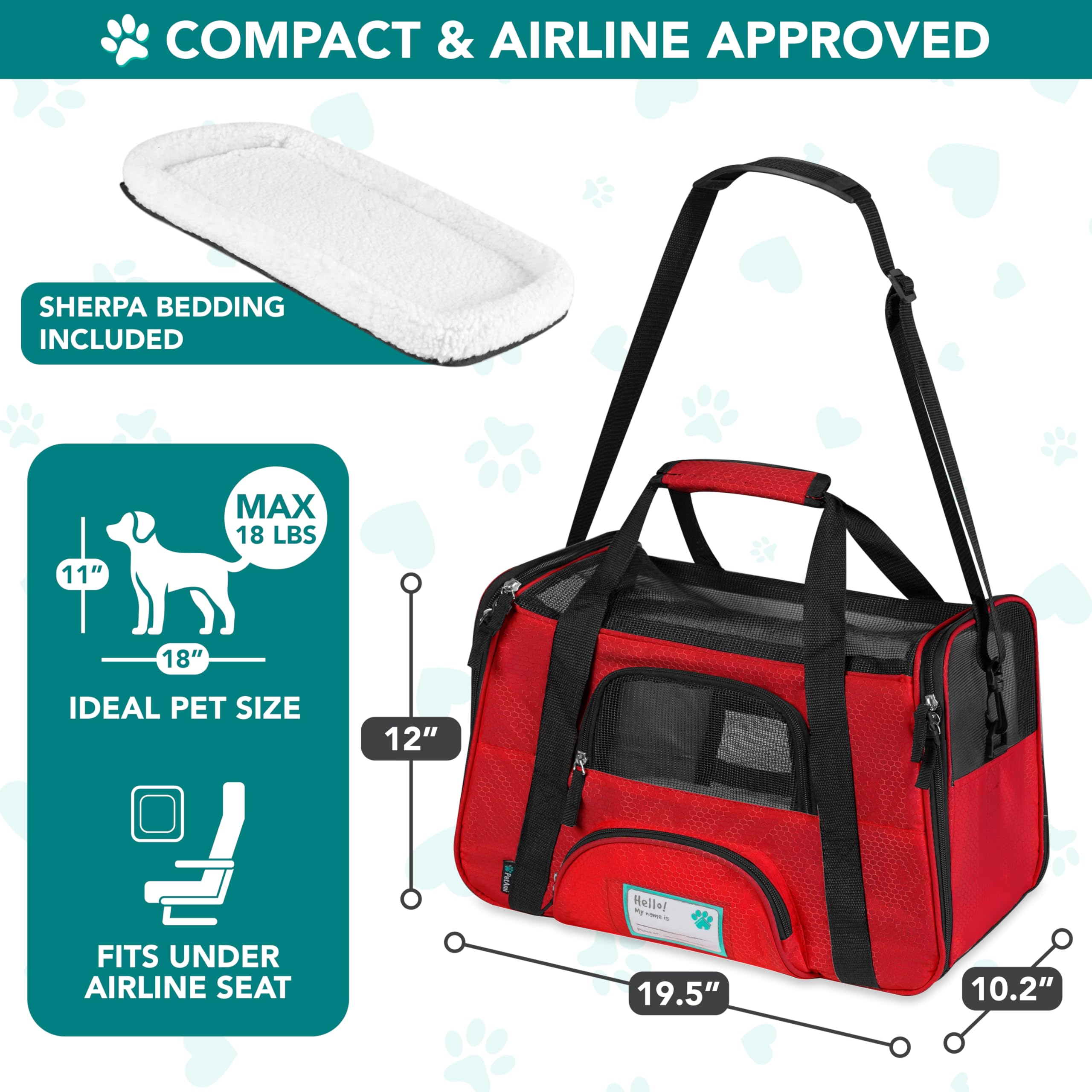 PetAmi Airline Approved Pet Carrier for Cats & Small Dogs, Soft Sided TSA Travel Carrier Bag with Sherpa Bed, Breathable Mesh Ventilation, Collapsible Bowl, Fits Under Seat, Up to 18 lbs, Small Black