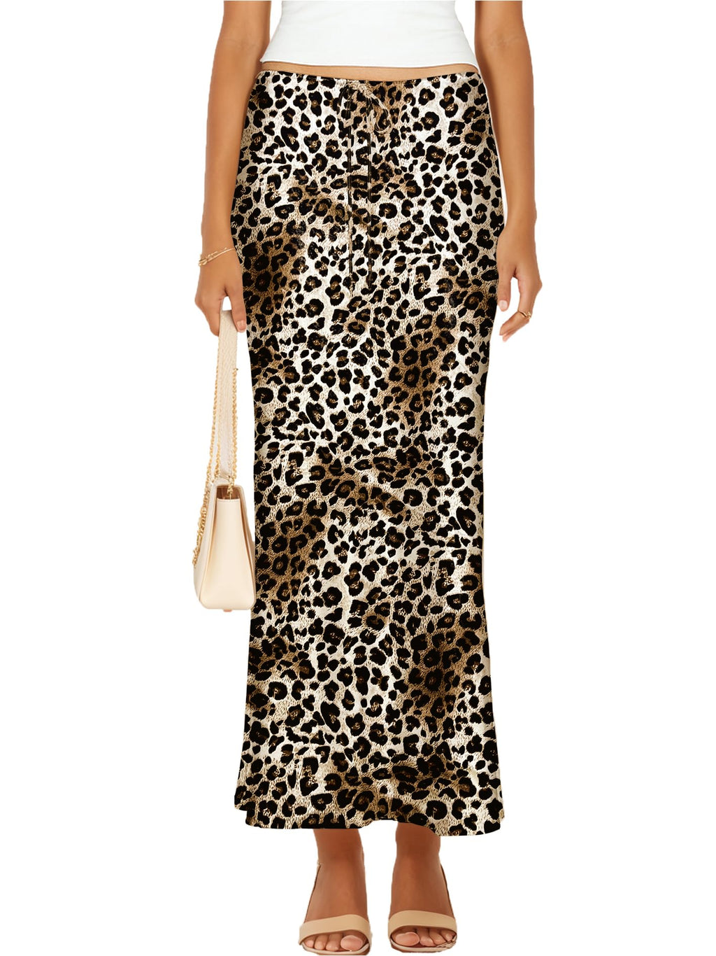 Womens Satin Silk Maxi Skirts Drawstring Flared Casual A-Line Long Skirt for Women