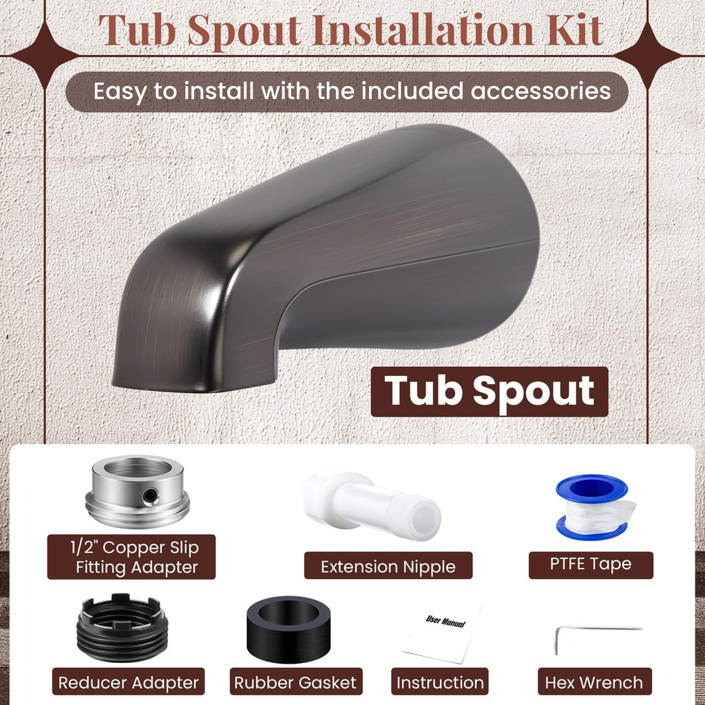 Dreyoo Tub Spout (Universal Fits 1/2" Copper Pipe, 1/2" IPS and 3/4" IPS), Bathroom Bathtub Faucet with Adapters and Hex Wrench(Brushed Nickel,Simple)
