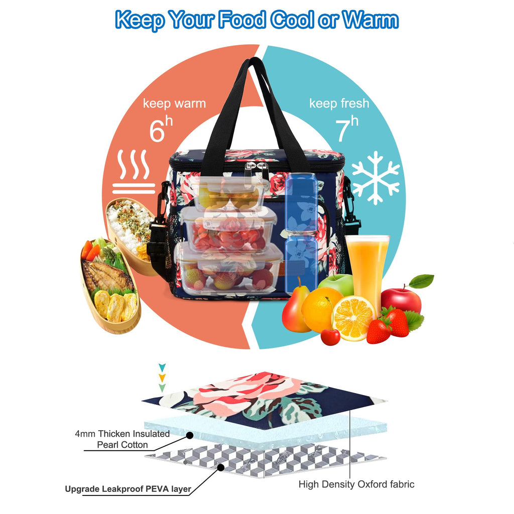 Femuar Lunch Bags for Women/Men, Insulated Lunch Bag for Work Office Picnic - Large Lunch Cooler Bag Leakproof Lunch Box with Adjustable Shoulder Strap for Adults - Grey (15L)