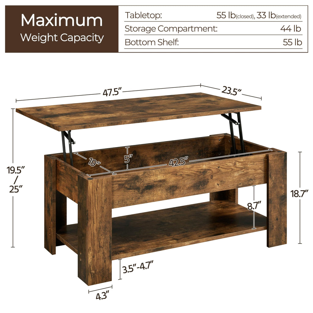 Yaheetech Wooden Coffee Table, Lift Top Coffee Table with Large Hidden Storage Shelf, Lift Tabletop Dining Tables for Living Room, Home Small Space, 38.6in, Black