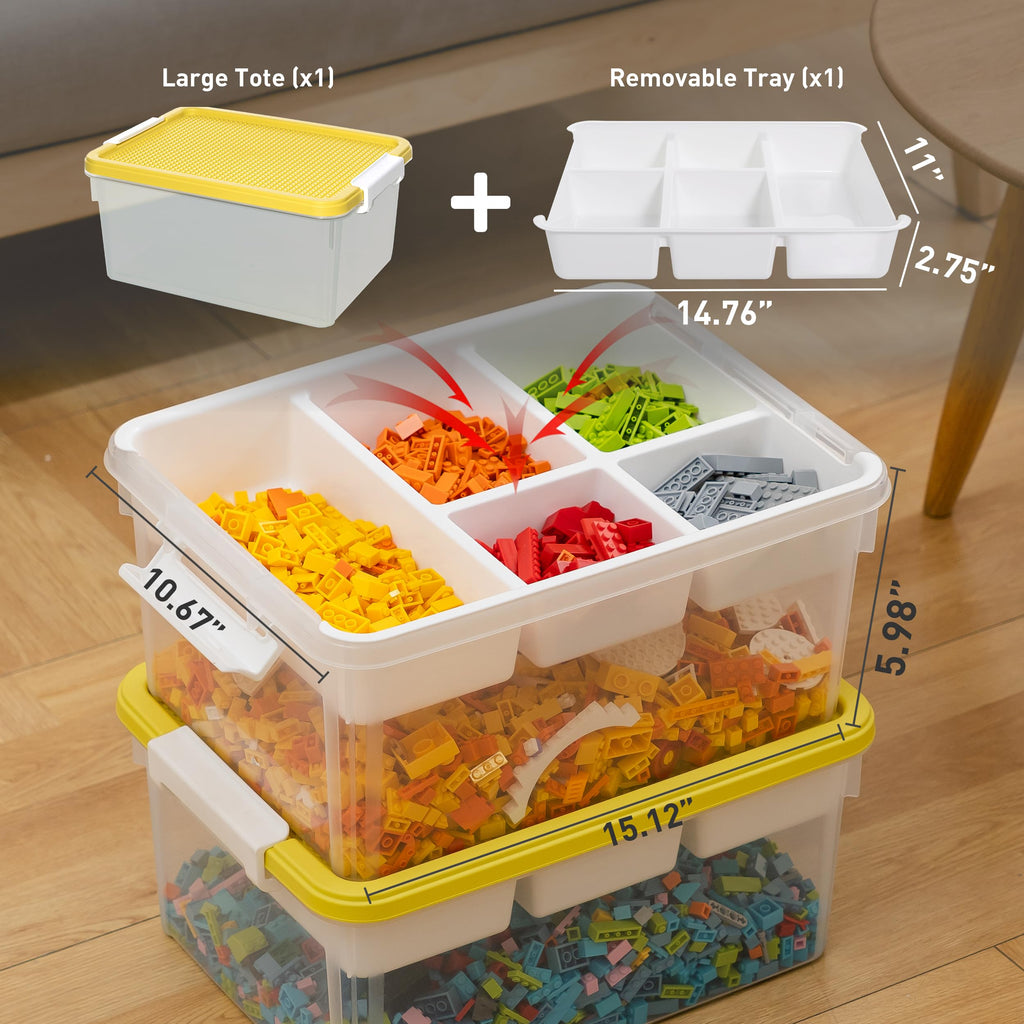 Citylife 17 QT Plastic Storage Box with Building Baseplate Lid and Removable Tray Craft Organizers and Storage Clear Storage Container for Organizing Bead, Tool, Sewing