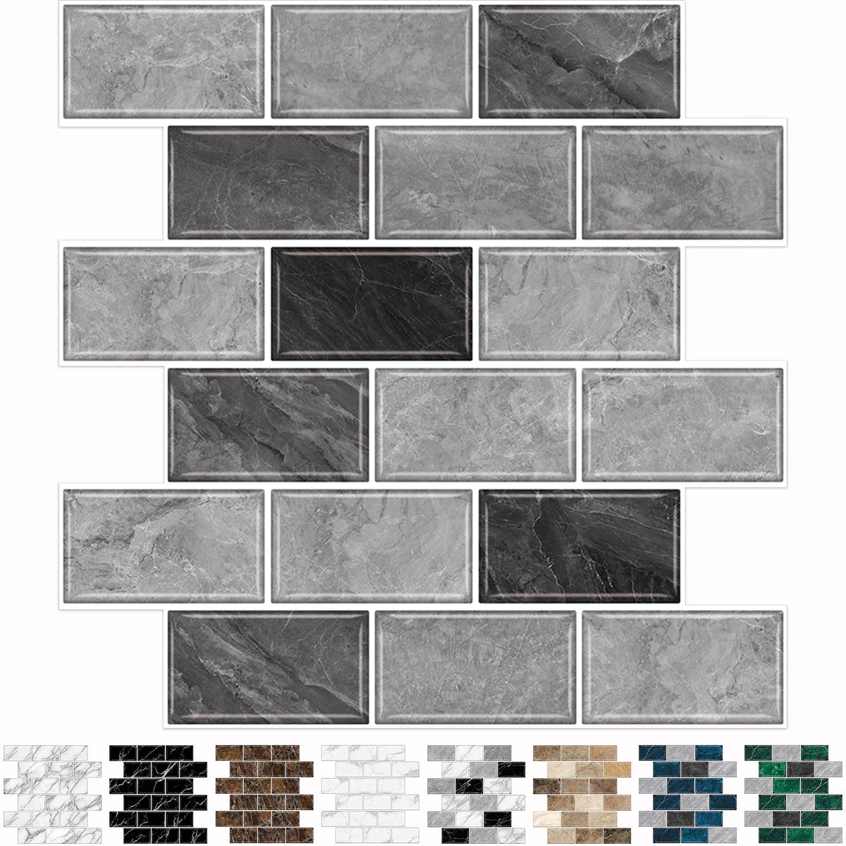 URCOLOR 10-Sheet Back Splashes for Kitchens Peel and Stick,12"x12" Self Adhesive Subway Wall Tiles Stick on backsplash Tiles for Bathroom Black Marble