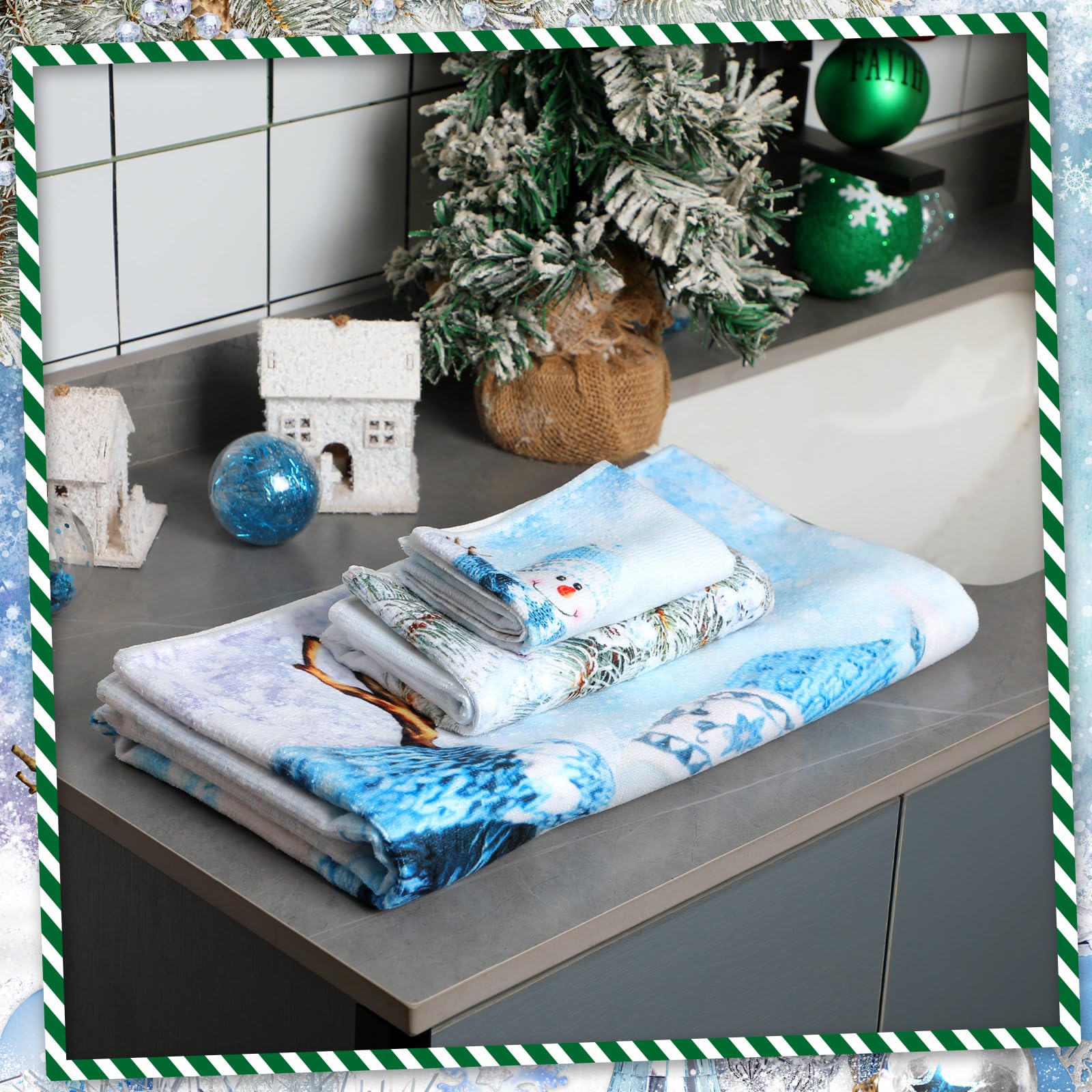 Preboun 3 Pack Christmas Gnome Bathroom Towels Set - Christmas Tree Hand Towels, Winter Snowflake Bath Towels, Soft Absorbent Dish Towels for Bathroom, Kitchen, Home, Hotel, Beach, Gym, Spa