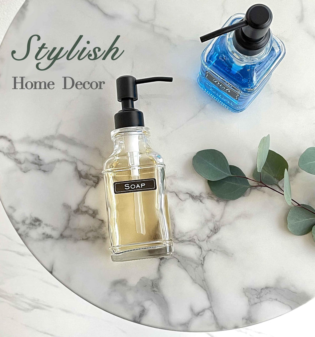 JASAI Antique Design Soap Dispenser with Rust Proof 304 Stainless Steel Pump, Refillable Glass Soap Dispenser with 10Pcs Clear Stickers, Premium Kitchen & Bathroom Soap Dispenser