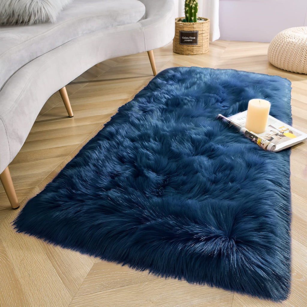 LOCHAS Soft Fluffy Faux Fur Rugs for Bedroom Bedside Rug 2x3 Feet, Washable, Furry Sheepskin Area Rug for Living Room Girls Room, Luxury Shag Carpet Home Decor, Beige