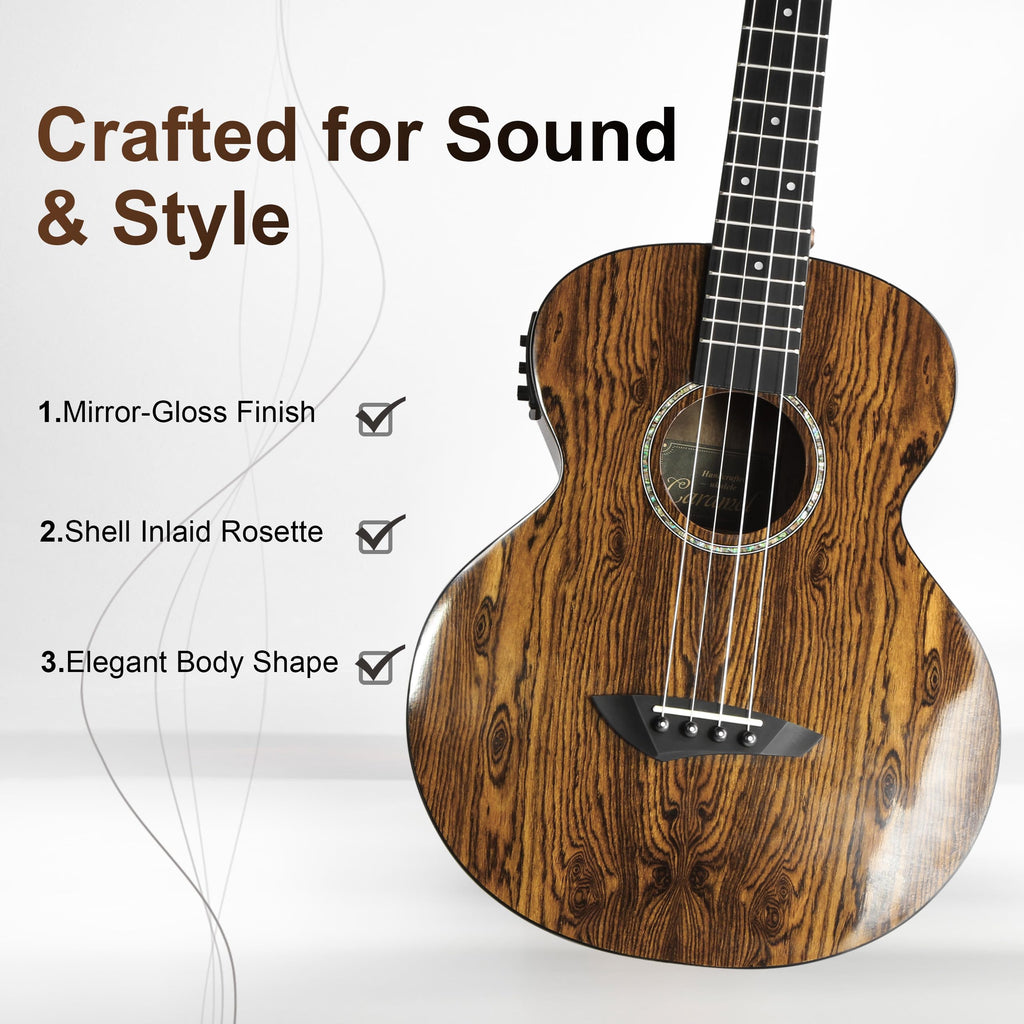 Caramel TEG95 Butterfly Bocote Glossy Tenor Acoustic & Electric Ukulele | 26-inch Handmade Professional Ukelele Kit with Accessories