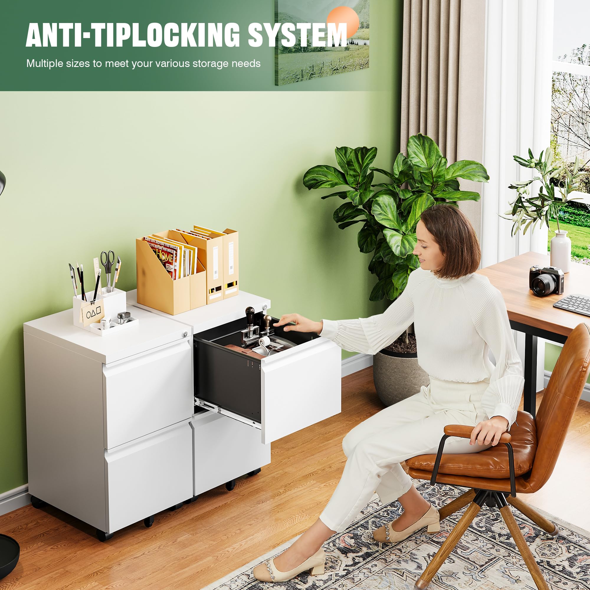 Letaya 3 Drawer Mobile File Cabinet with Lock,Under Desk Metal Small Filing Cabinets for Home Office Organizer Letters/Legal/A4(Fully Assembled Except Wheels-Black)