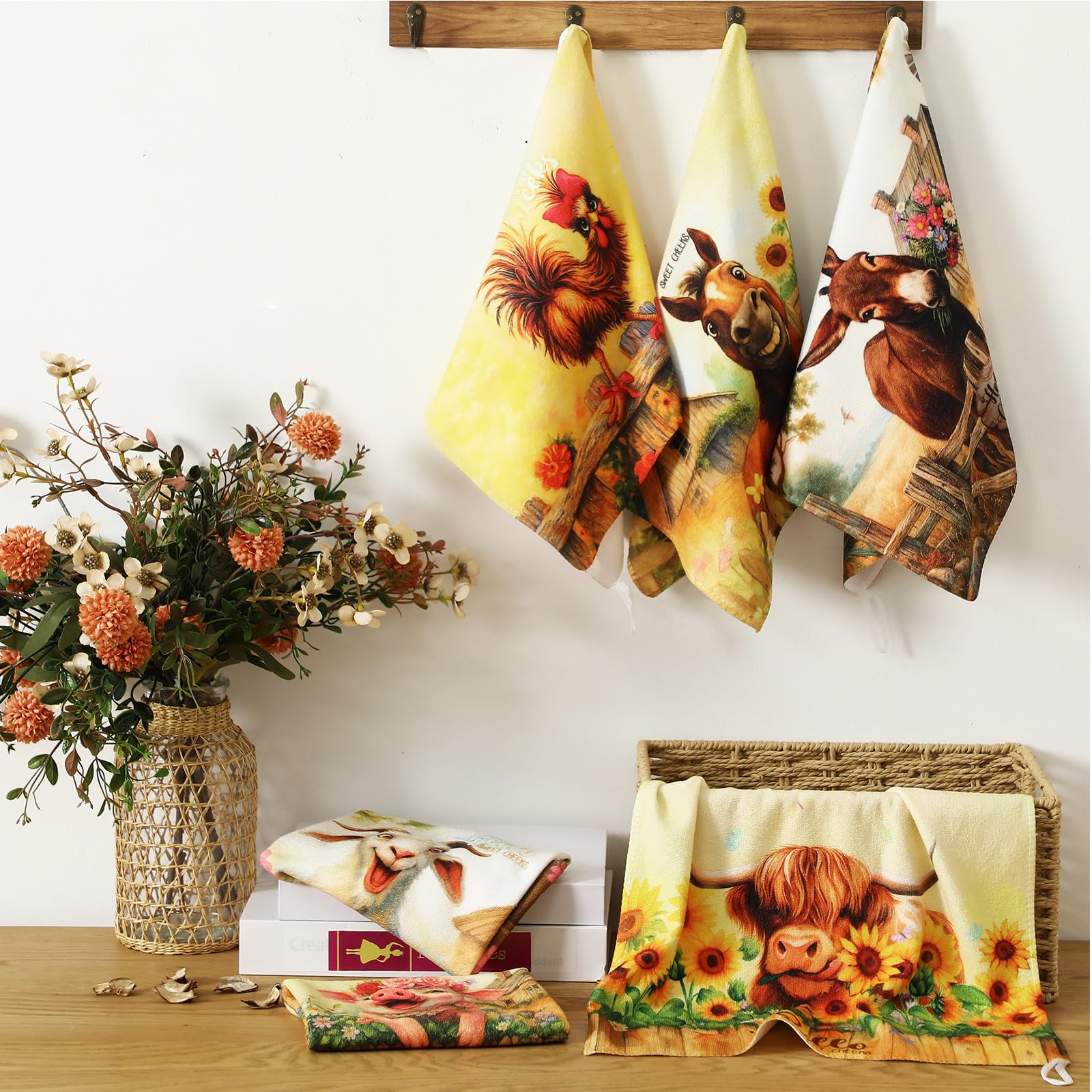 Breling Set of 6 Summer Beach Kitchen Towels Coastal Dish Towel Bathroom Decorative Sea Palm Trees Cloths for Kitchen Bathroom Home Cooking Housewarming Gifts, 14 x 21 Inch