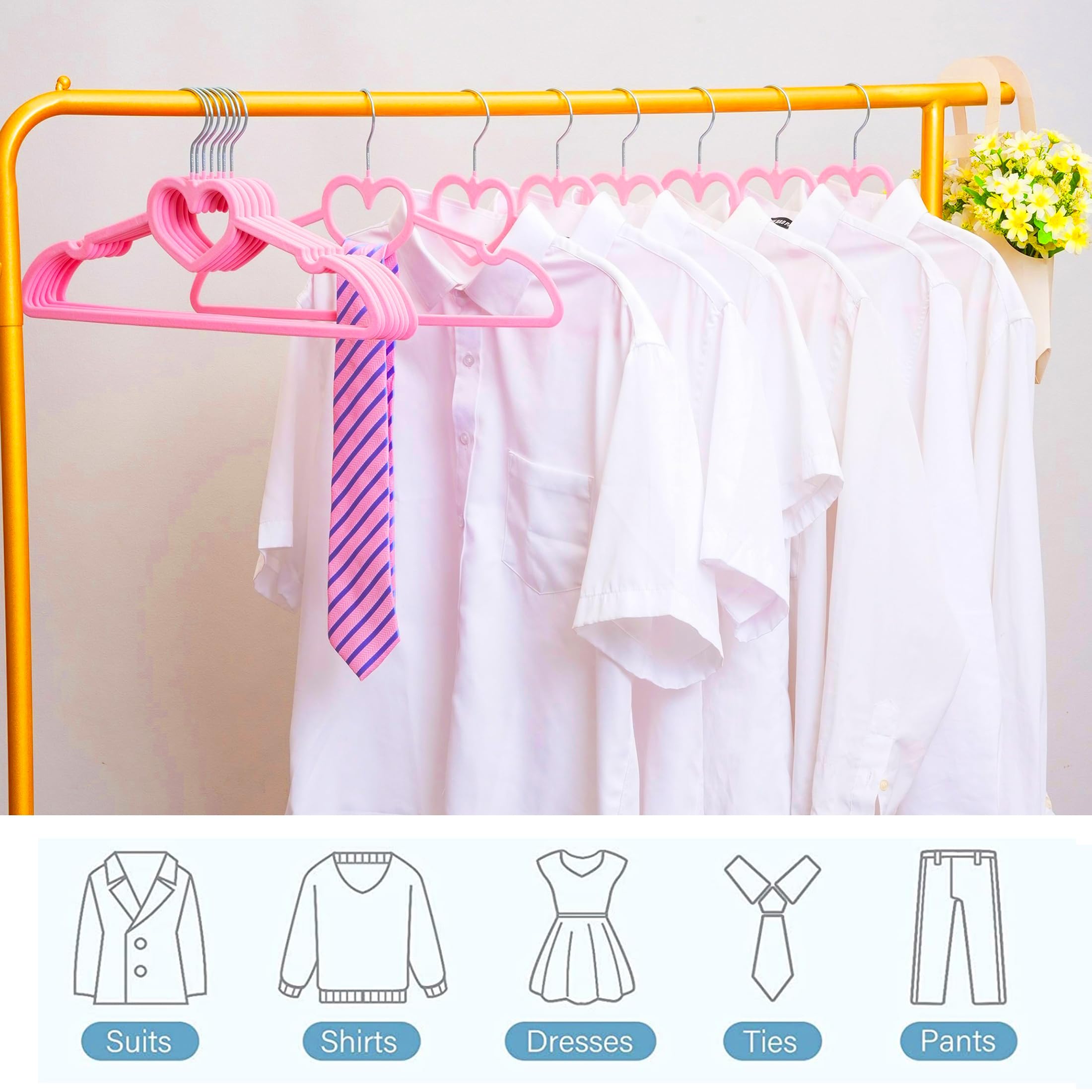Velvet Hangers 20 Pack,16 Inch Non Slip Adult Heart Hanger (Black) | 360° Swivel Hooks, Cascade Design, Space Saving