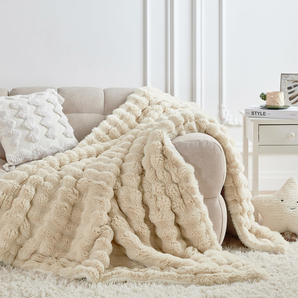 50x60 Inches Ultra-Soft Fuzzy Faux Fur Plush Throw Blanket - Thick, Warm Sherpa for Couch, Sofa, Bedroom, Camping - Decorative Blanket for Cozy Warmth, Bubble Grey