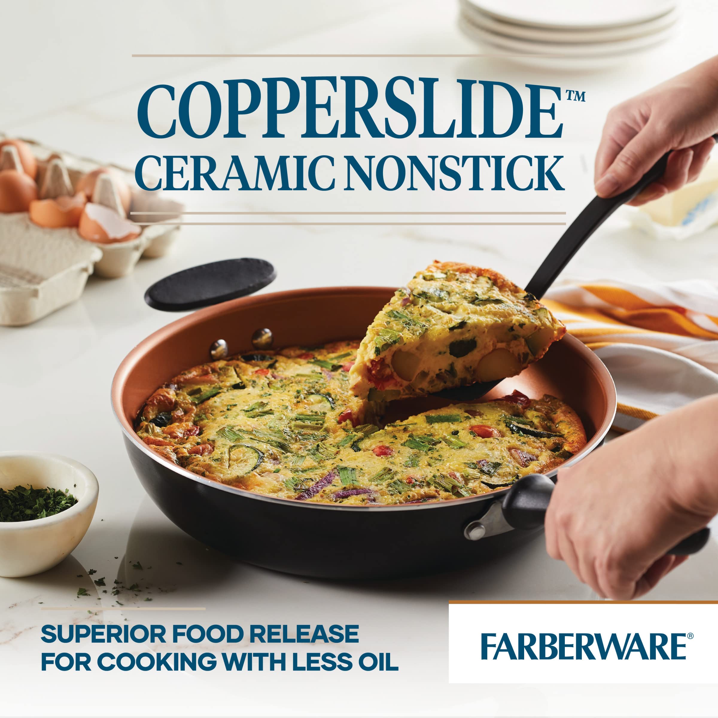Farberware Glide Ceramic Nonstick Saute Pan / Frying Pan / Fry Pan with Lid and Helper Handle - 4 Quart, Black
