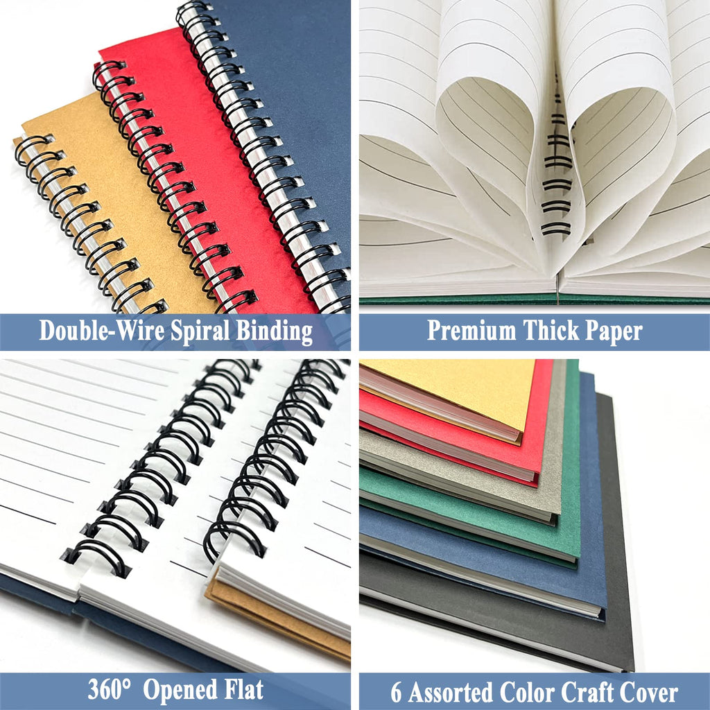 4Pack Small Spiral Notebook A5, 8.25x5.5” 120 Lined Pages Black & Red Wide Ruled Spiral Journal Bulk Blank Kraft Cover Spiral Bound Notebook & Writing Pads for Home Office Meeting Work Note Taking