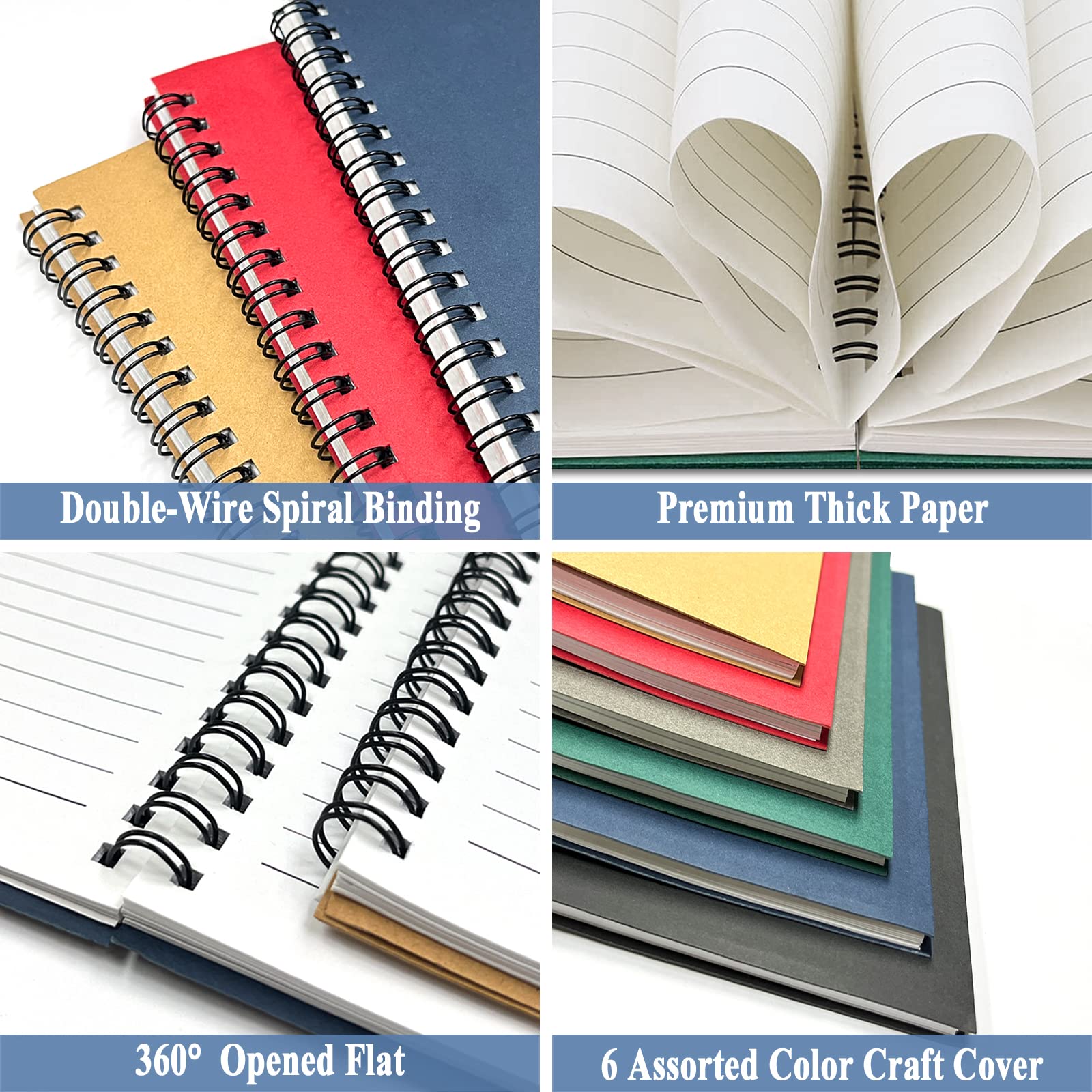 4Pack Small Spiral Notebook A5, 8.25x5.5” 120 Lined Pages Black & Red Wide Ruled Spiral Journal Bulk Blank Kraft Cover Spiral Bound Notebook & Writing Pads for Home Office Meeting Work Note Taking