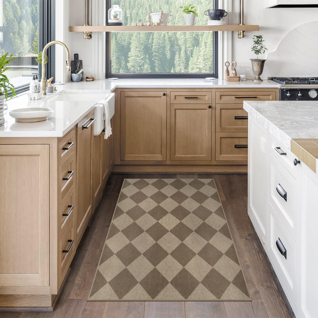 Rugalia Easy Jute Checkered Entryway Rug, 2x3 Black Modern Indoor Outdoor Doormat, Washable Non-Slip Neutral Small Kitchen Rug Farmhouse Diamond Throw Rugs for Entrance Bedroom Bathroom