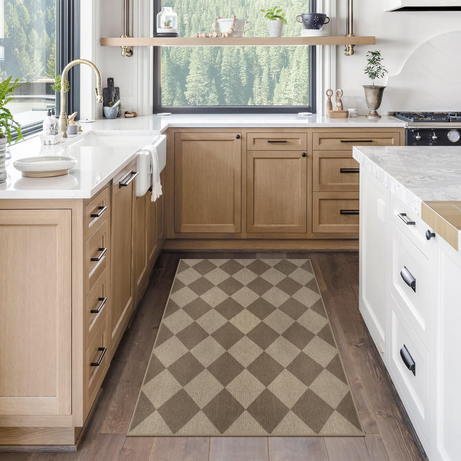 Rugalia Easy Jute Checkered Entryway Rug, 2x3 Black Modern Indoor Outdoor Doormat, Washable Non-Slip Neutral Small Kitchen Rug Farmhouse Diamond Throw Rugs for Entrance Bedroom Bathroom