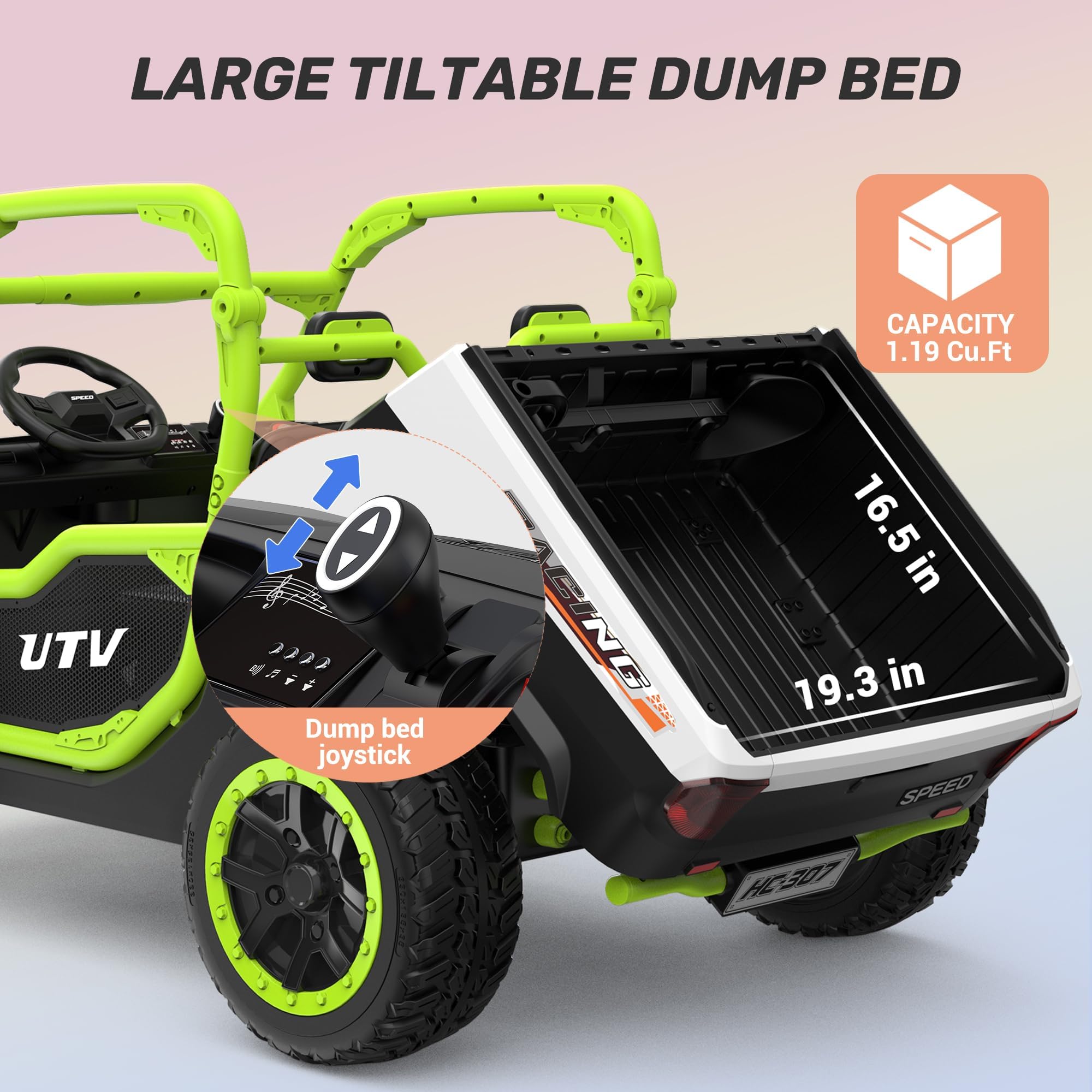 ANPABO 24V 2 Seater Ride On Dump Truck, 4x75W, Max 5 Mph, EVA Tire, Kids Electric Car with Electric Dump Bed, Shovel, Music, Ride on Toy for Big Kids w/Parent Remote Control for Ages 3-8, Blue