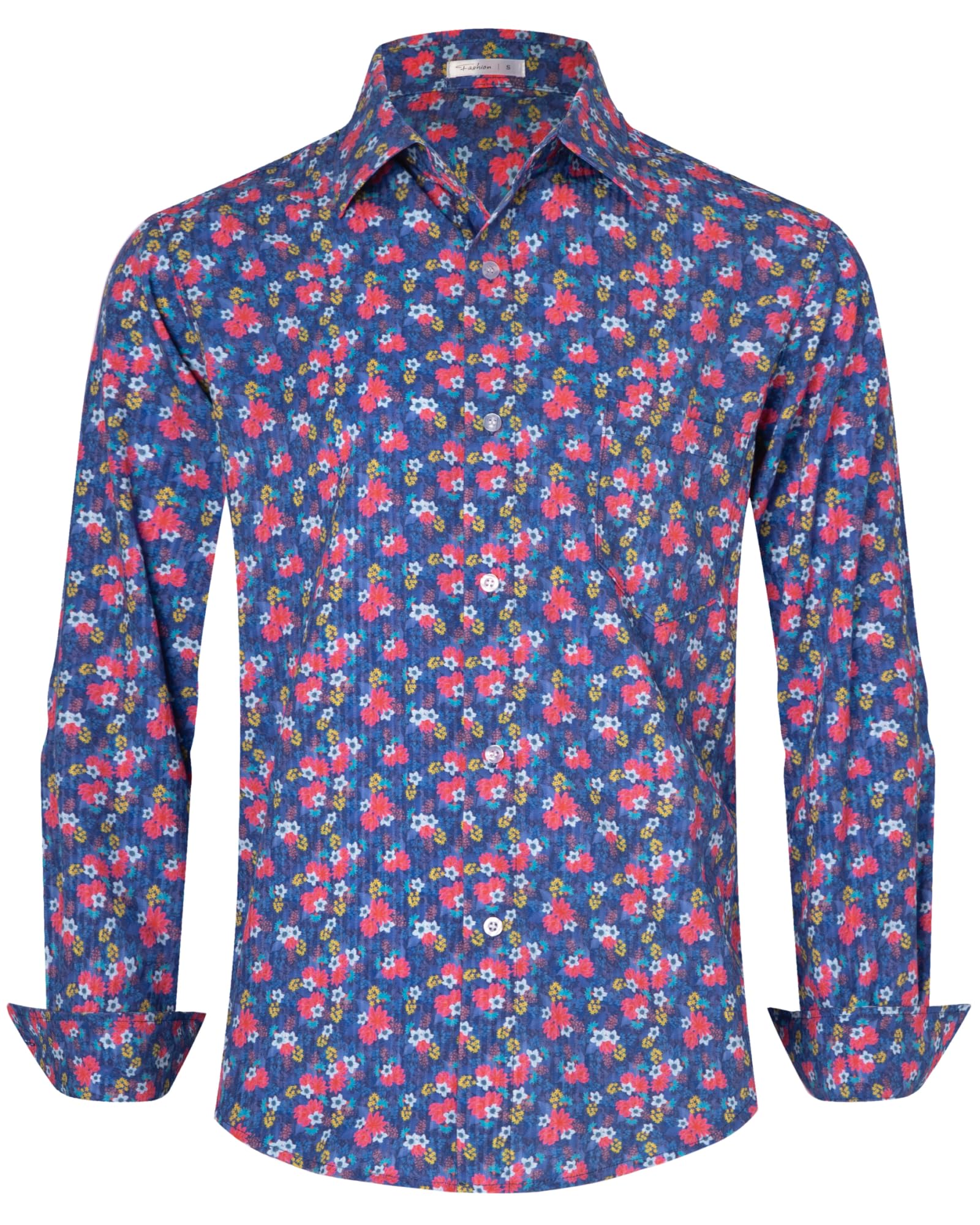 BOJIN Men's Dress Wrinkle-Free Floral Hawaiian Long Sleeve Flower Printed Casual Button Down Shirts with Pocket