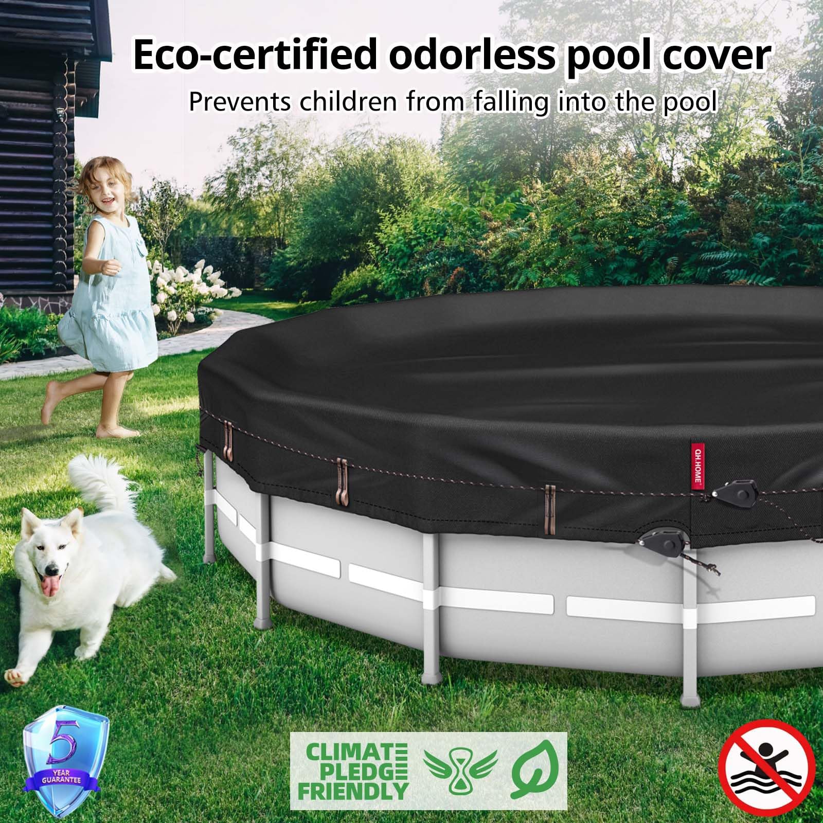 QH.HOME 10Ft Round Pool Cover, [2026 Upgraded Heavy Duty Fabric] Solar Cover for Above Ground Pools, New Super Windproof with 2 Patented Ratchet for Easy Installation, Snug Fit&UV Resistant