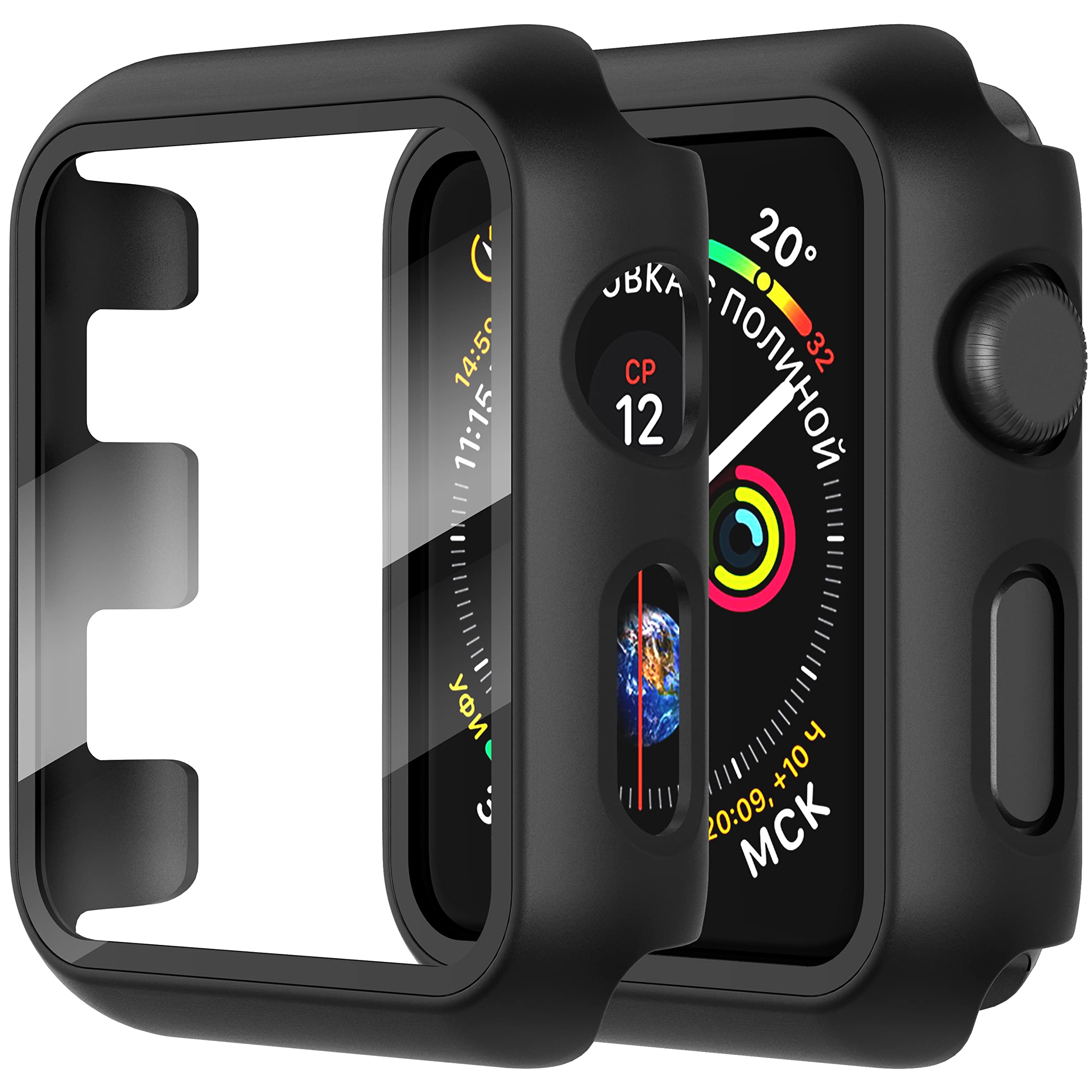 Diruite 2-Pack for Apple Watch Series 3/2/1 38mm Case, Ultra-Thin All-Around Tempered Glass Screen Protector Protection Cover for iWatch 38mm - Black
