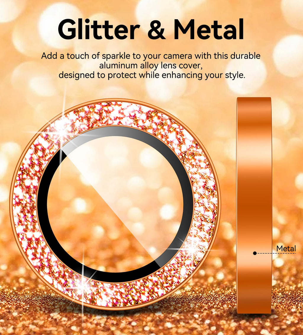 Matekxy Glitter Camera-Lens Protector for iPhone-16 Pro-Max - 16 Pro Anti-Scratch Tempered Glass with Aluminum Edging, Cute Girly Metal Individual Bling Ring Cover for Women, Black Titanium