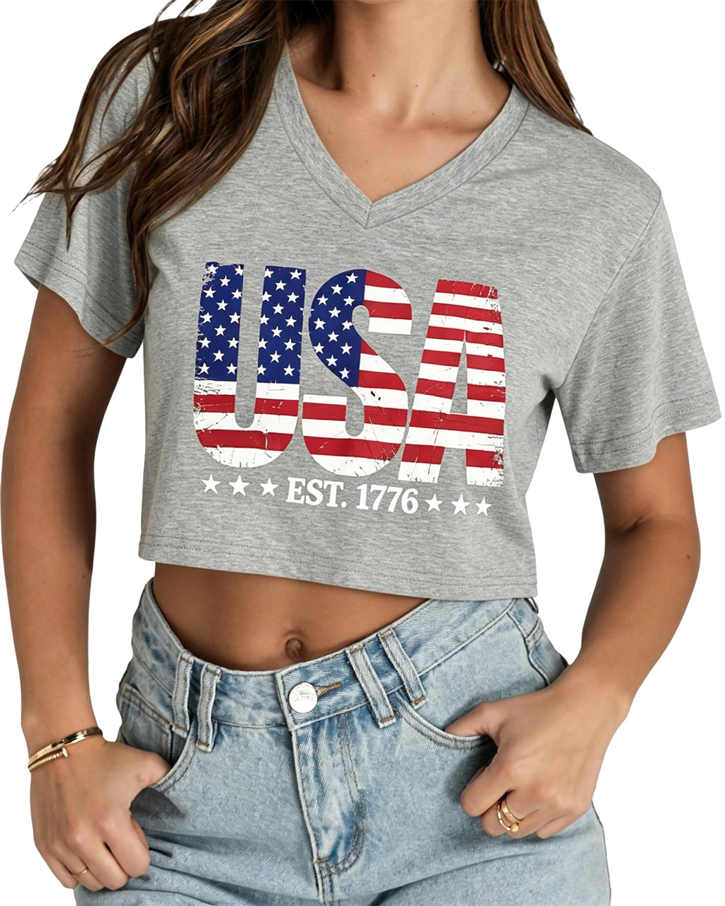 Womens Crop Tops Summer Baisc Tees V Neck T Shirts Casual Short Sleeve Cropped Top 2026