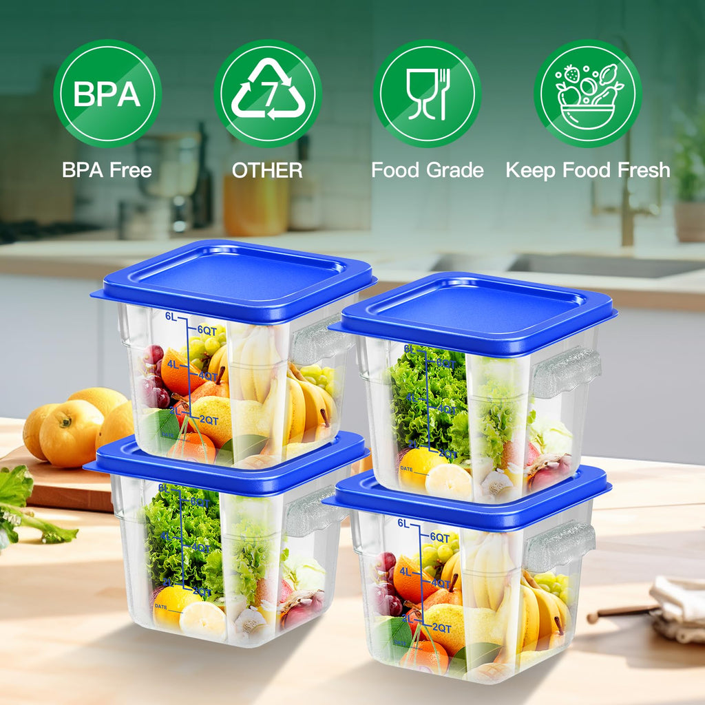 6 pcs 2qt Food Storage Containers with Lid, Square Clear Commercial Storage Containers with Handle and Scale for Food Storage in Home Kitchen & Dining (Green)