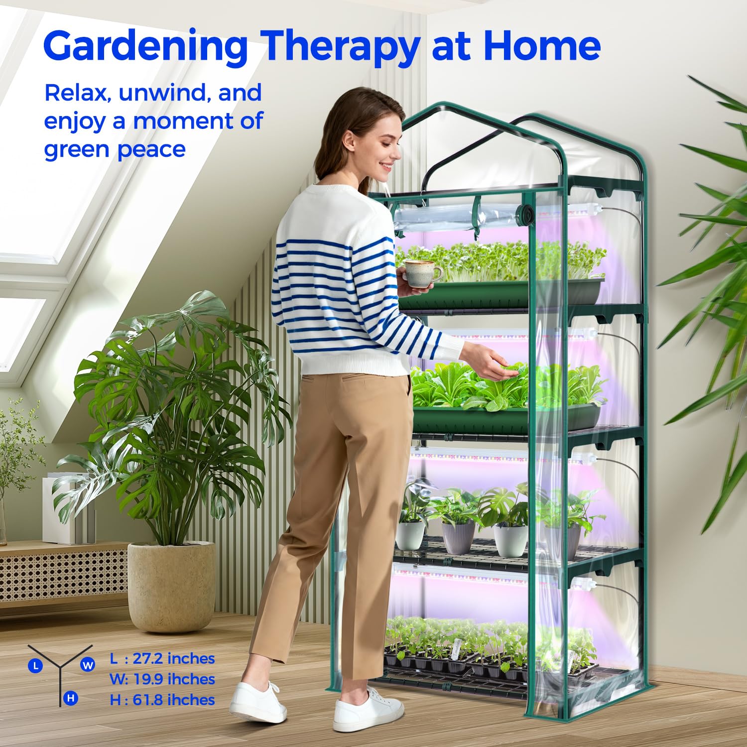 Mini Greenhouse with Screen Roof, Ohuhu Upgraded Portable 4 Tier Small Greenhouses for Outdoors Indoor with Reelable Door, Heavy Duty Plastic Green House for Outside Garden Patio Yard Porch Balcony