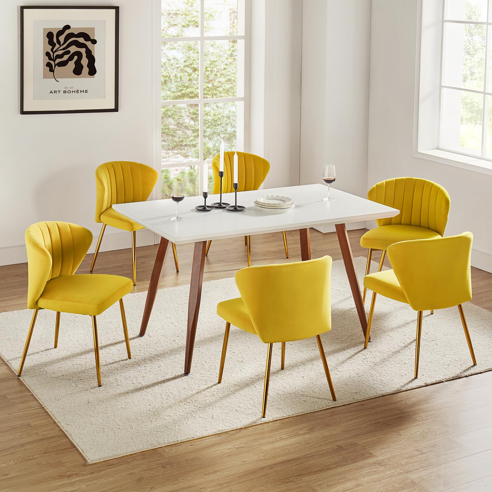 HULALA HOME Velvet Dining Chairs, Modern Small Armless Accent Chair with Gold Metal Legs, Living Room Upholstered Cute Side Chair, Elegant Tufted Back Vanity Chair for Bedroom, Auburn
