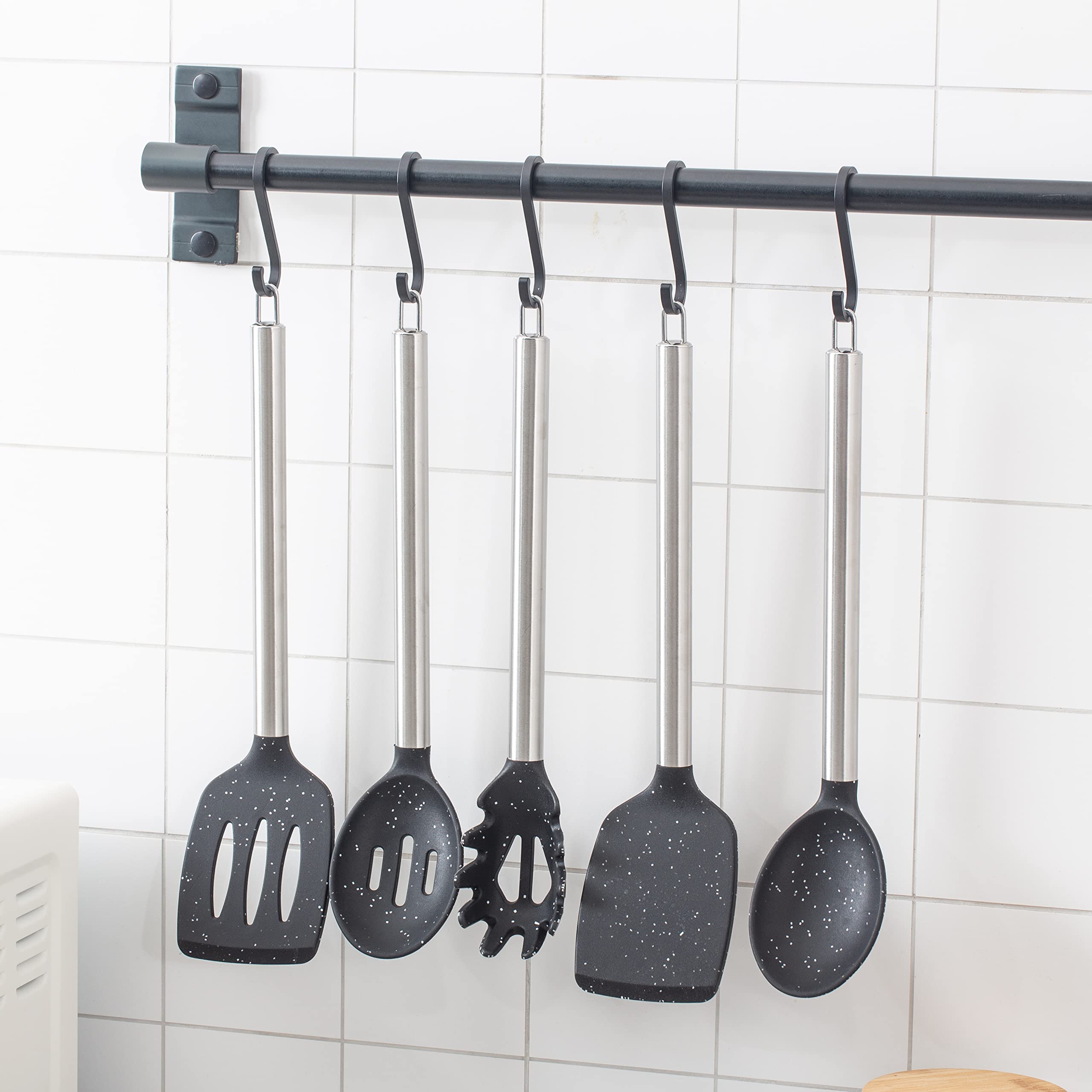 COOK WITH COLOR Silicone Cooking Utensils, Kitchen Utensil Set, Easy to Clean Silicone Kitchen Utensils, Cooking Utensils for Nonstick Cookware, Kitchen Gadgets Set with Holder, 10 Pieces