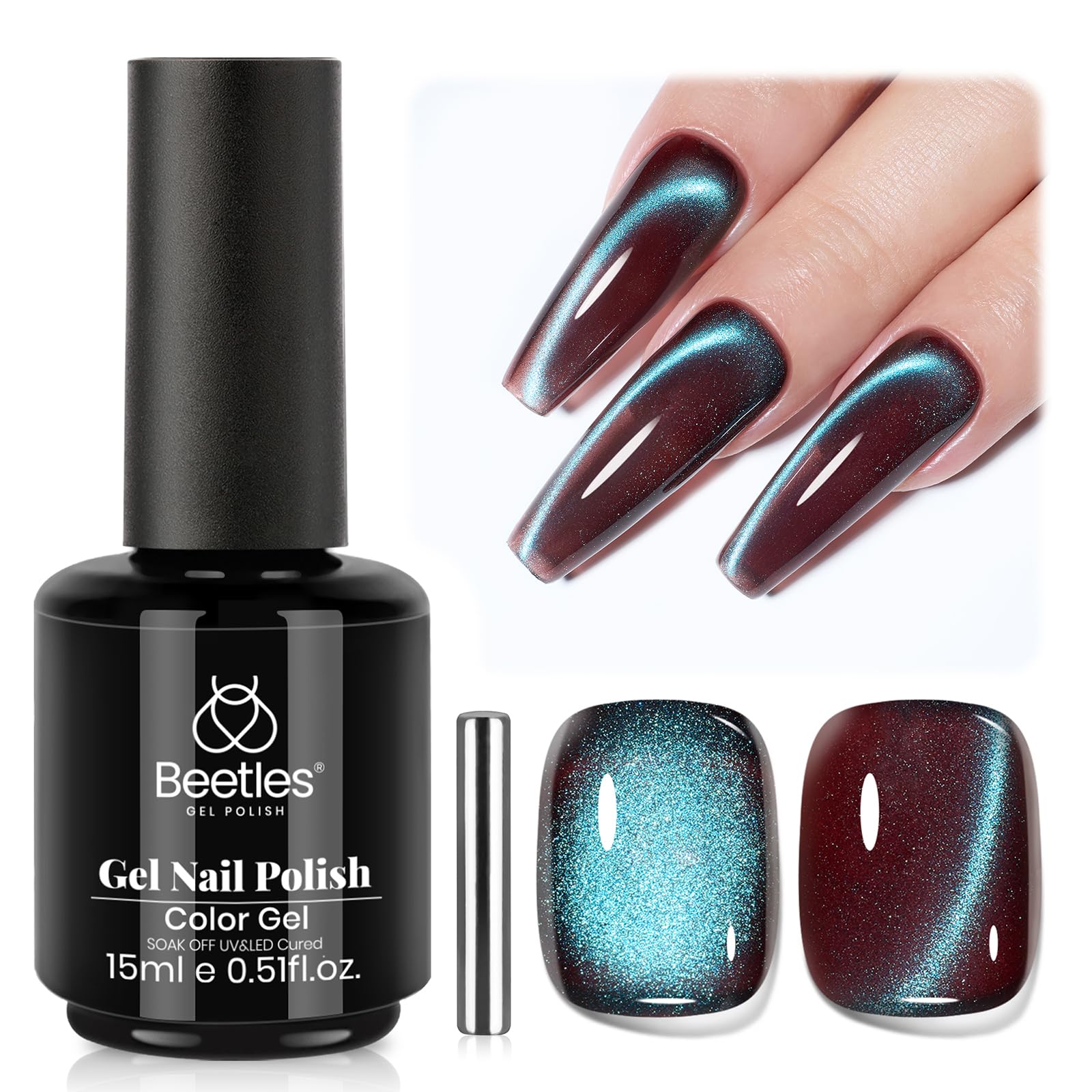Beetles Star Cascade Silver Cat Eye Gel Nail Polish - 15ML Christmas Silver Glitter Cat Eye Gel Polish with Magnet Soak Off UV Velvet Nail Polish Salon DIY Manicure Winter Gift for Women