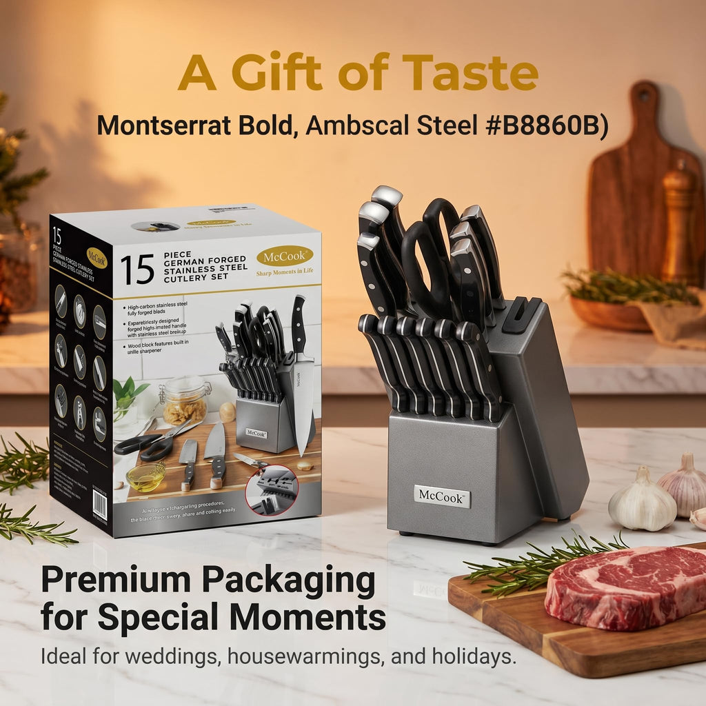 McCook® Knife Sets,German Stainless Steel Kitchen Knife Block Set with Built-in Sharpener, 20-Piece Razor-Sharp Kitchen Knives, Forged Triple Rivet,Full Tang,Ergonomic Handle,Elegant Box for Gift