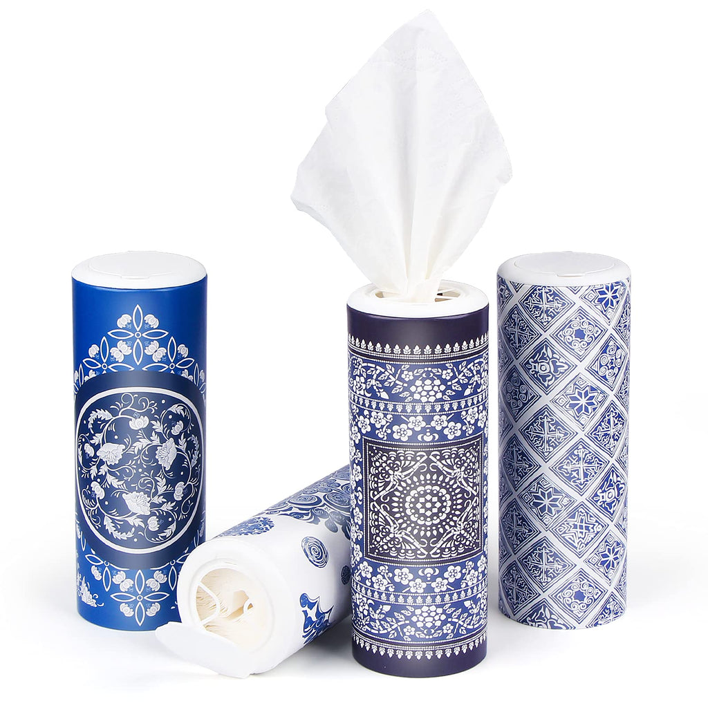 Car Round Canned Tissue Box Cup Holder Facial Tissues,Cylinder Tube Face Towel,4 Canister 3-Ply Car Napkins for Travel Tissue Bulk Fit Home,Office,School by CLOVER