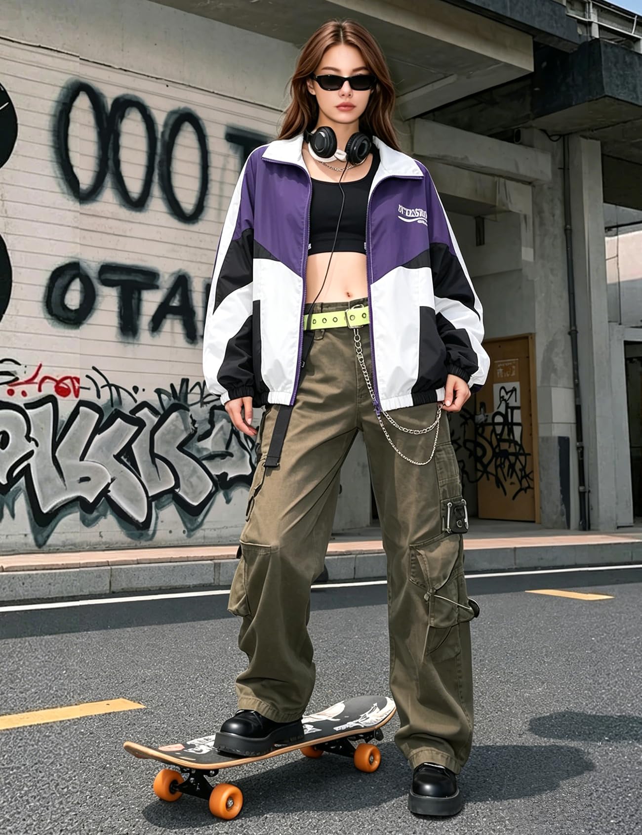 Wyeysyt Women Windbreaker Jacket Y2k Varsity Jackets Oversized Vintage 90s Jacket