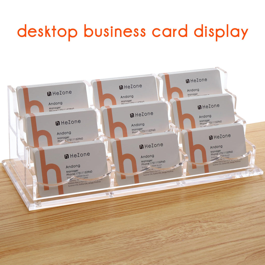 HeZone Business Card Holder for Desk Display, Clear Acrylic Cards Organizer Stand for Men and Women, Business Cards Case Rack 1 Pack, Holds 50 Cards-1 Slot
