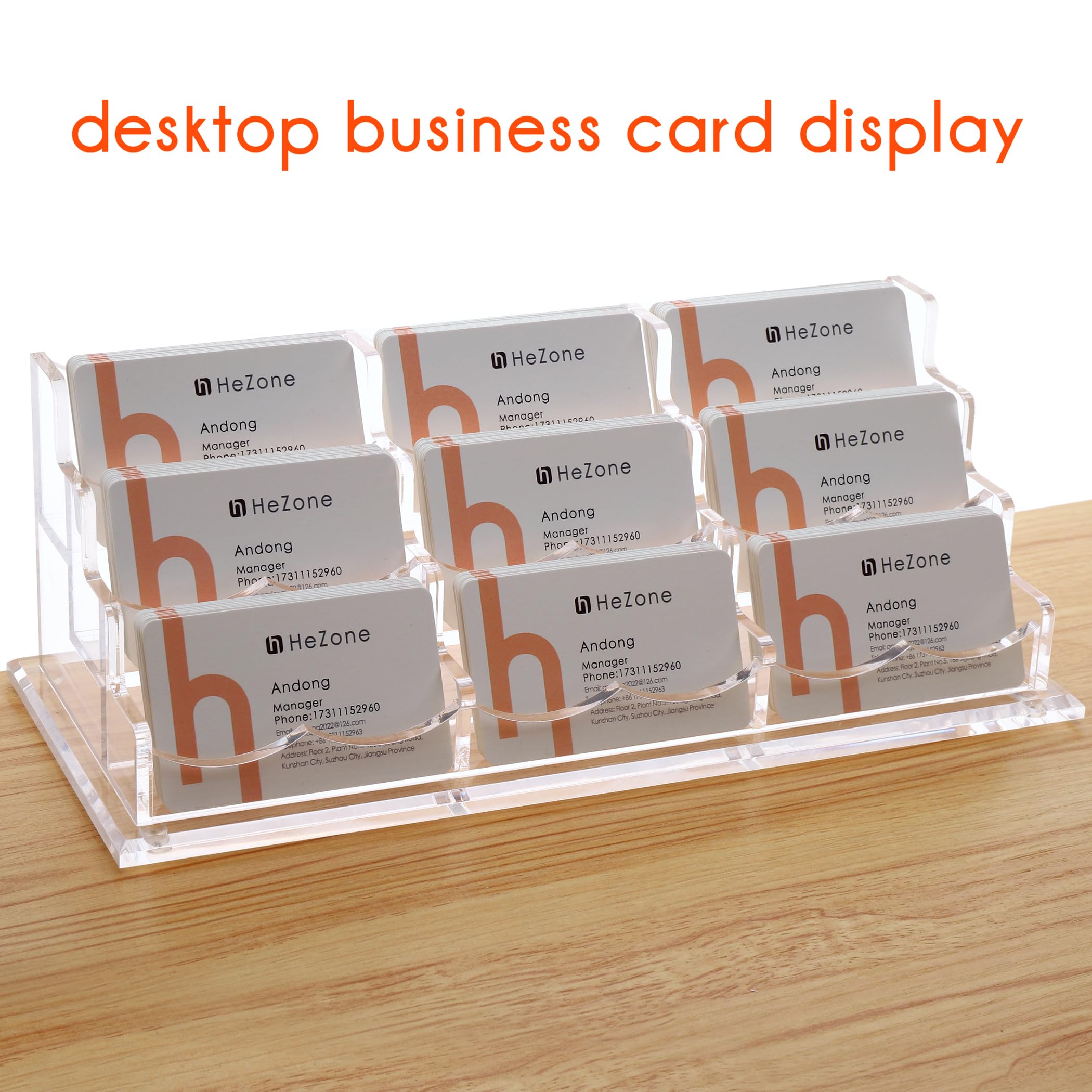 HeZone Business Card Holder for Desk Display, Clear Acrylic Cards Organizer Stand for Men and Women, Business Cards Case Rack 1 Pack, Holds 50 Cards-1 Slot