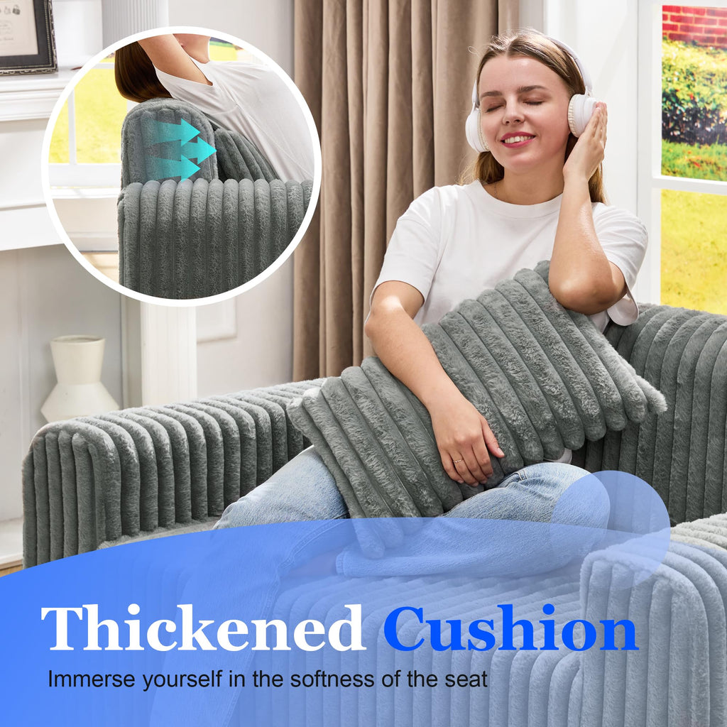 Hobestluk Single Sofa Foam Couch Sofa for Small Spaces Comfy Sofas with Removable Cover Furry Couch with Pillows for Living Room, Bedroom, Apartment, Office (Black, Standard)
