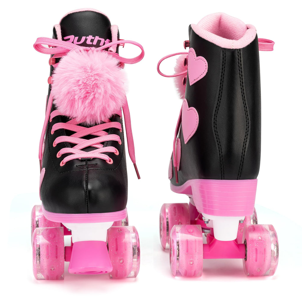 Ruthfot Women's and Girl's Classic Roller Skates with Light up Wheels and Love Heart Pattern, High-top PU Leather Rollerskates…