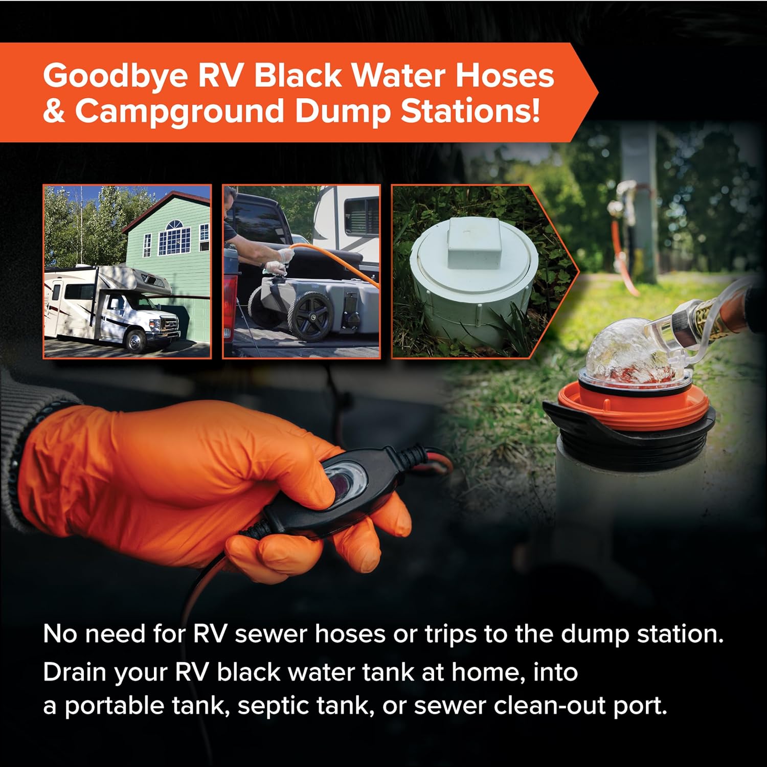 Camco Rhino Camper/RV Sewage Macerator Pump Kit - Features Run Dry Protection and High Temp Protection - Compatible w/4”, 3.5” & 3” Sewer Outlets - Designed w/Self-Priming 12 Volt DC Motor (39040)