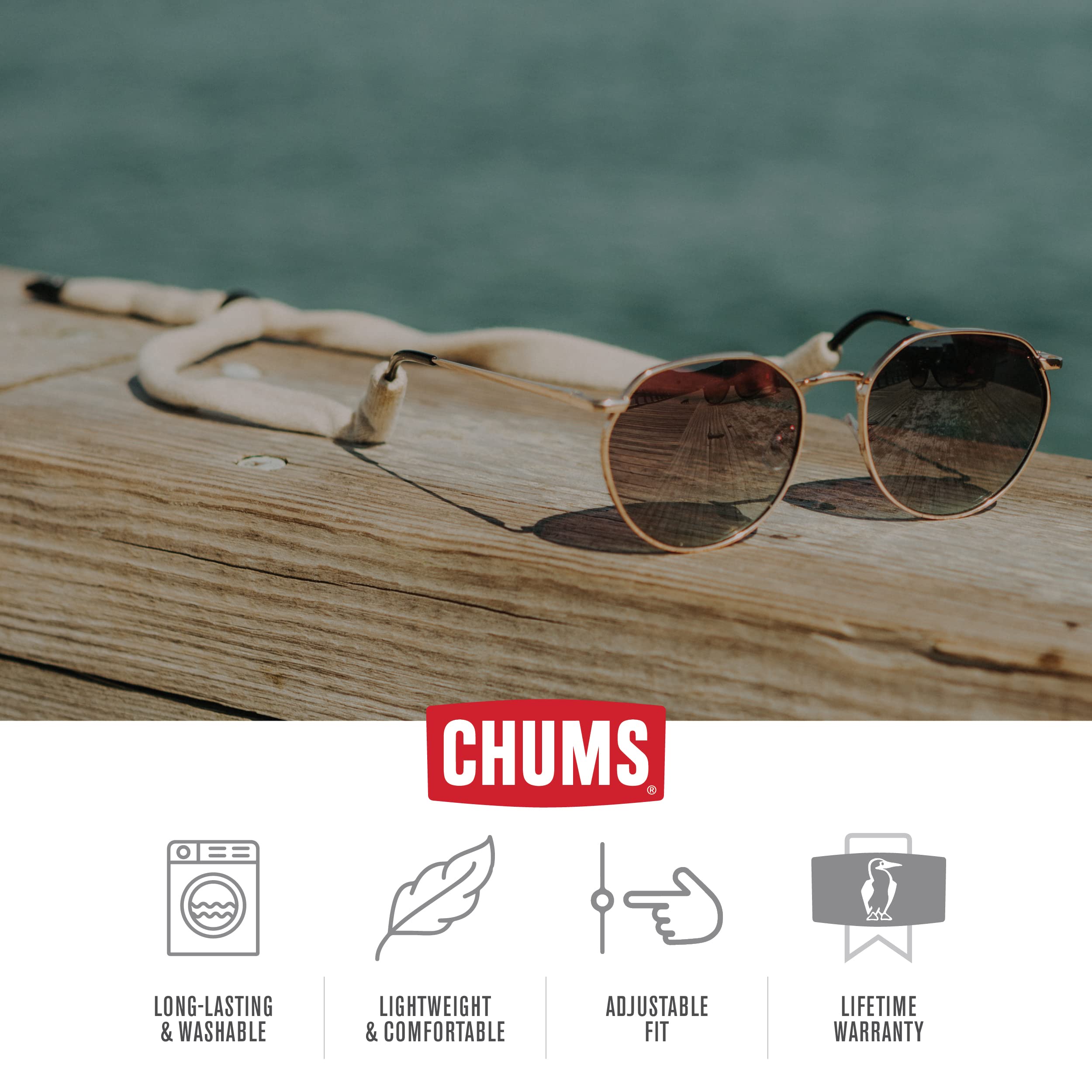 Chums Original Cotton Retainer - Unisex Eyewear Keeper for Sunglasses & Glasses - Adjustable Fit, Washable & Made in USA