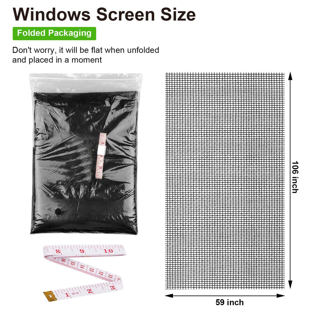 Ouskr Replacement Window Screens Roll, 36 inch x 100 feet Durable Window Screen Mesh for Patio Porch Door Windows, DIY Adjustable Fiberglass Window Screen Repair Kit Sliding Net Pet, Black