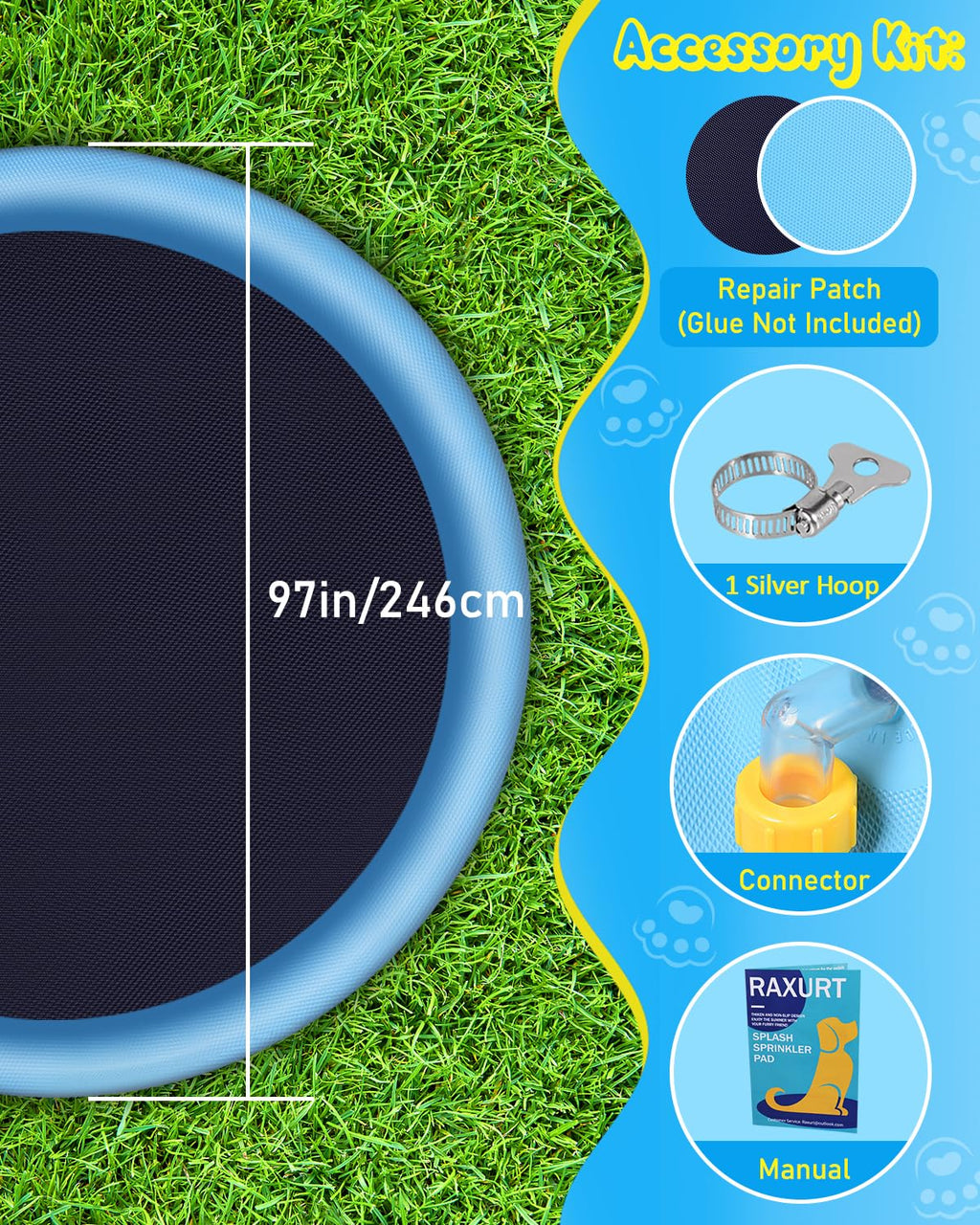 Raxurt Splash Pad, Non-Slip Thicken Splash Pad for Kids Ages 4-8 Toddler Baby Splash Sprinkler Pad Dog Pool Summer Outdoor Water Toys for Boys Girls, 59'' Blue