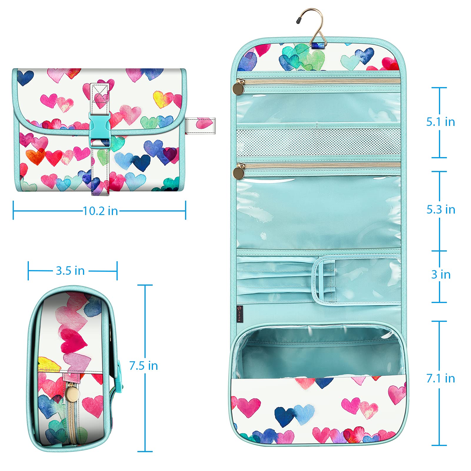 FINTIE Portable Toiletry Cosmetic Travel Bag, Large Water Resistant Hanging Makeup Organizer Storage Pouch Case for Women Girls (Blooming Hibiscus)