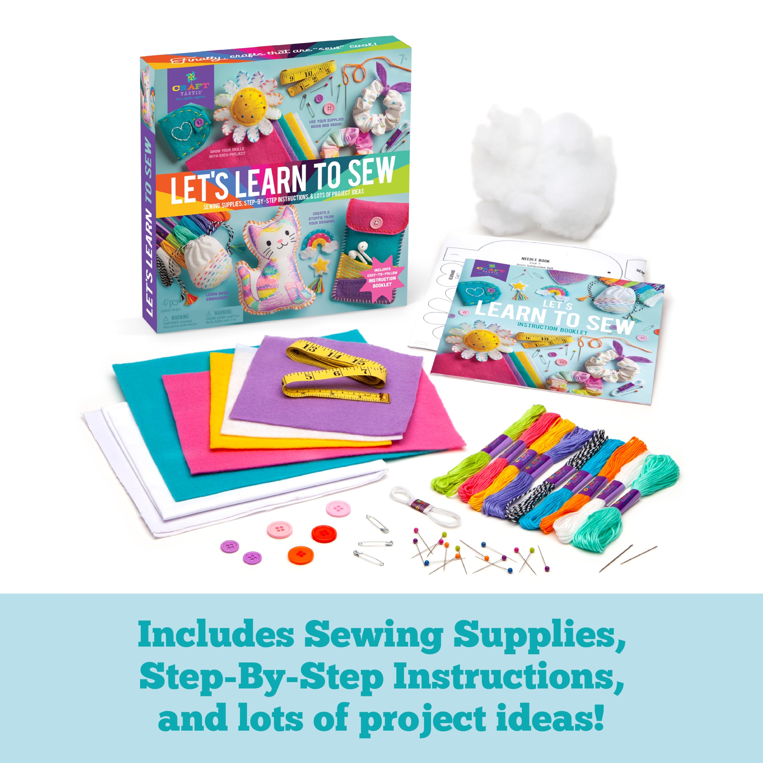 Craft-Tastic Let’s Learn to Sew – Mini Sewing Kit, Arts and Crafts, Art Supplies, Embroidery Kit for Beginners, Includes Sewing Supplies, Easy-to-Follow Instructions, Arts & Crafts, Ages 7+