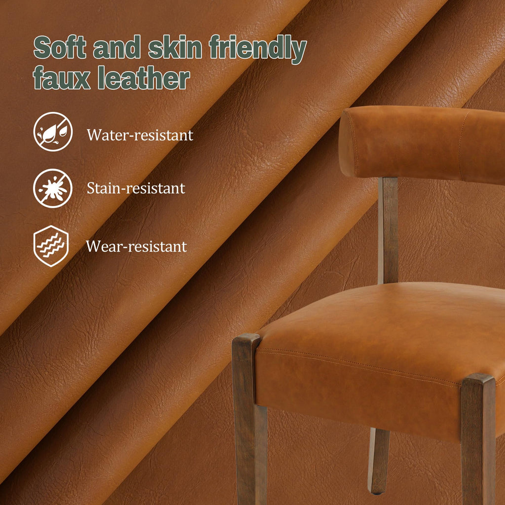 RNKSFX Upholstered Dining Chairs Set of 2, Walnut Wooden Kitchen & Dining Room Chairs, Mid Century Modern Fabric Farmhouse Dining Chairs Oversized Sturdy Rounded Chairs Curved Back, Beige Fabric