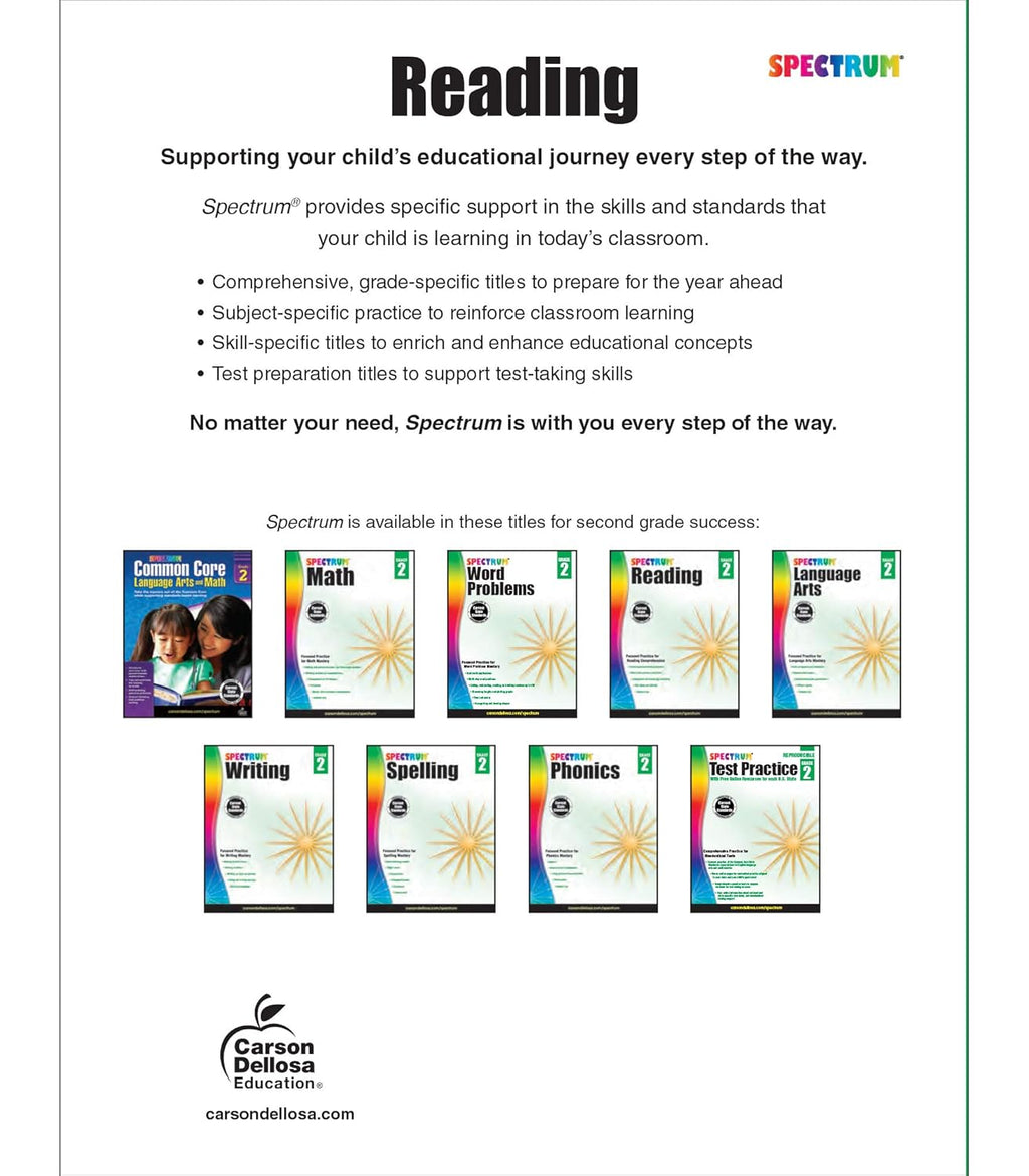 Spectrum 2nd Grade Reading Comprehension Workbooks, Spectrum Grade 2 Nonfiction and Fiction Reading Comprehension, Story Structure, Main Ideas, and Critical Thinking Skills