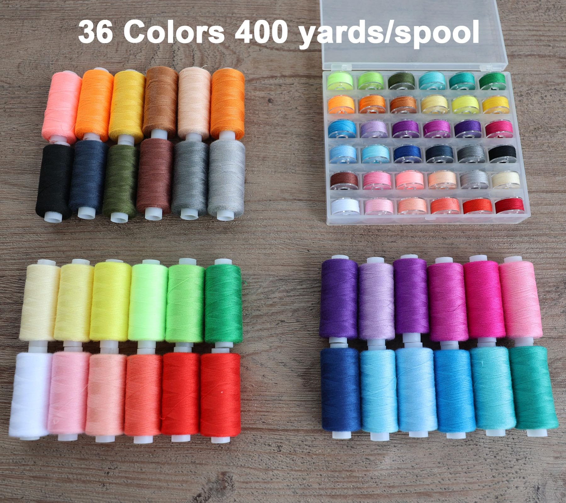 72 PCS Sewing Thread Assortment, 36 Color Thread for Sewing Machine with 36 Same Color Bobbins, Polyester Thread 400 Yards/Spool (72)