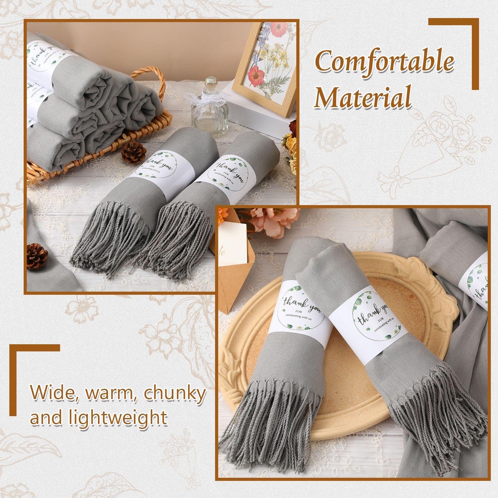 Ramede 50/100 Bulk Wedding Shawl Scarf for Women 79 x 28 Guests Shawl Wraps Gifts for Women Bridal Shawls with Thank Cards
